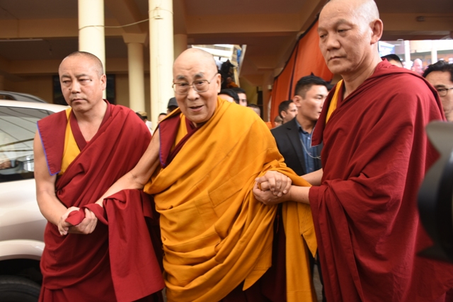 The Dalai Lama reaches the teaching venue. Dharamshala, May, 10, 2019. Phayul photo- Kunsang Gashon