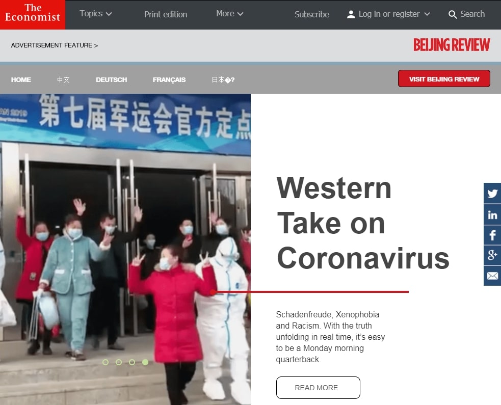 A paid feature by the Beijing Review on The Economist (Photo- The Shooting Messenger)