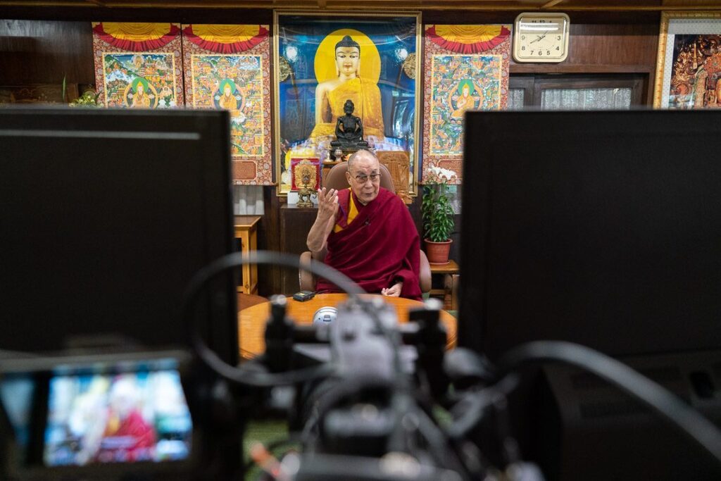 His Holiness the Dalai Lama addressing a virtual audience from his residence in Dharamshala on June 7 (Photo-OHHDL)