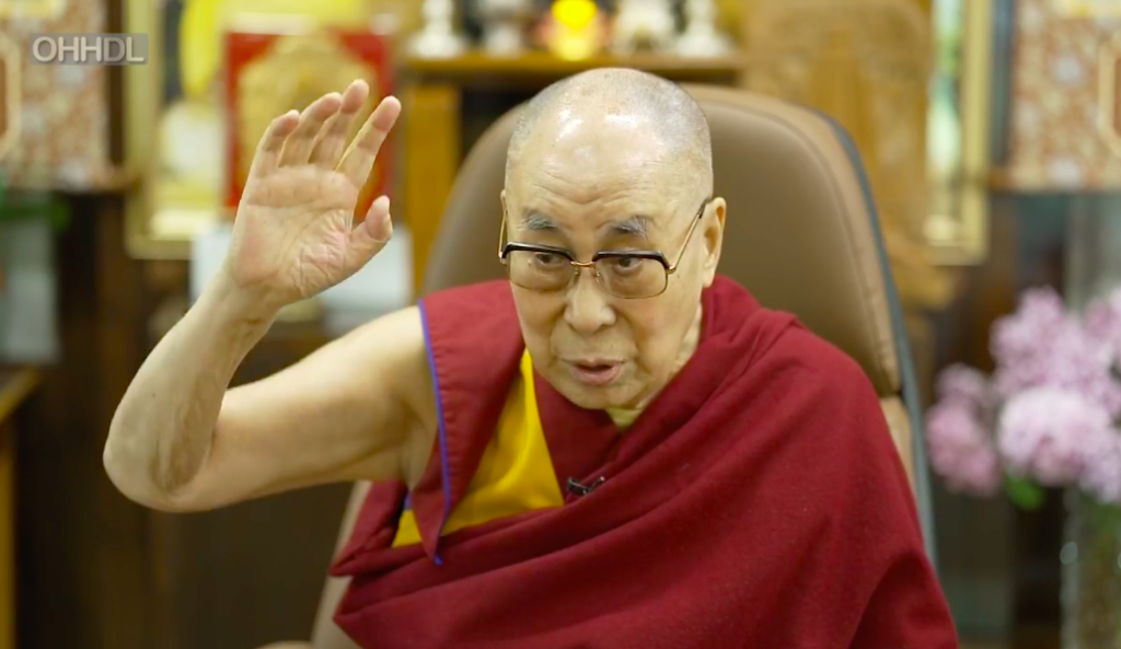Screen shot of the Dalai Lama during the virtual conversation with noted author Pico Iyer on June 17, 2020