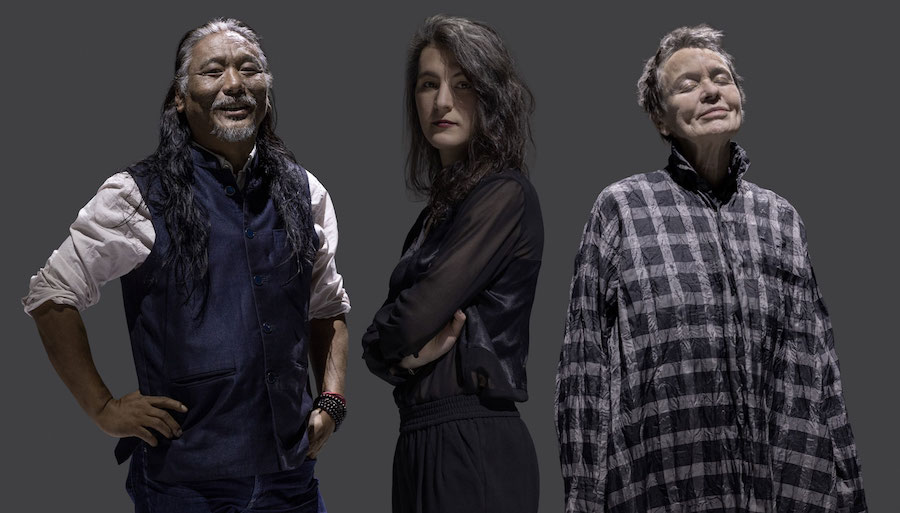 Tenzin Choegyal (L), Jesse Paris Smith (C) and Laurie Anderson (R) on the cover of 'Songs from the Bardo' album