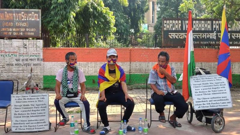 Three Tibetan marchers conclude their peace march at Jantar Mantar in New Delhi on Friday (Photo- Facebook)